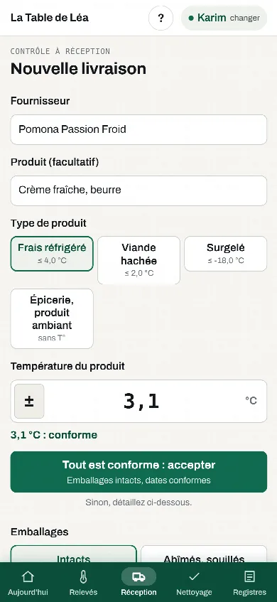 Application HACCP : contrôle à réception d'une livraison, température et emballages